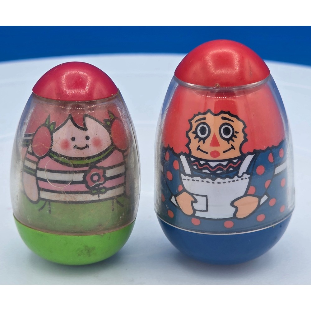 Vintage Weebles 1973 Hasbro Girl and 1977 Raggedy Ann Wobble Toy Set